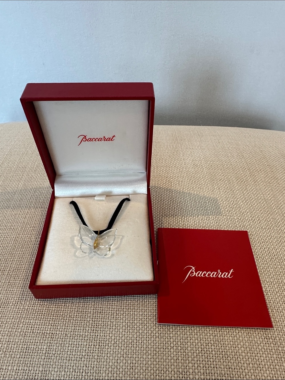 Rare NIB Baccarat Crystal Butterfly Papillon 18K Gold Choker Necklace